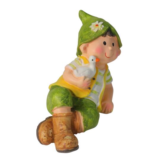 7.5" Young Boy Gnome Laying with Duck Spring Outdoor Garden Figure